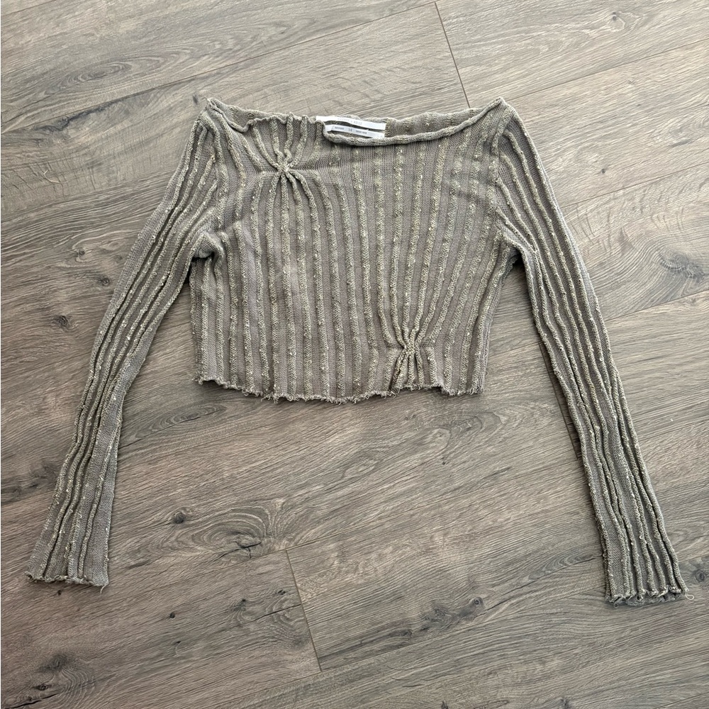 Urban Outfitters Stylish Green Women's Off the Shoulder Cropped Sweater
